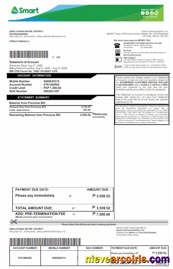 PHILIPPINES SMART utility bill